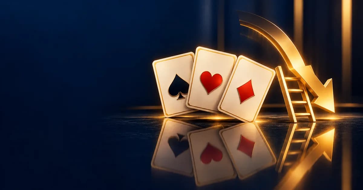 Three low cards beside a downward ladder, illustrating the reversed ranking in Muflis Teen Patti