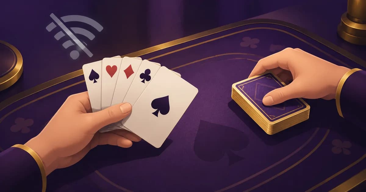 Deck of playing cards beside a smartphone showing a Teen Patti app, representing offline versus app play