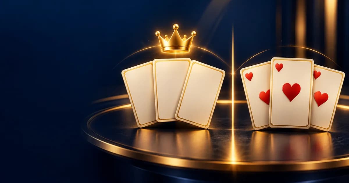 Three-of-a-kind hand with a crown beside a same-suit run, comparing trail and pure sequence in Teen Patti