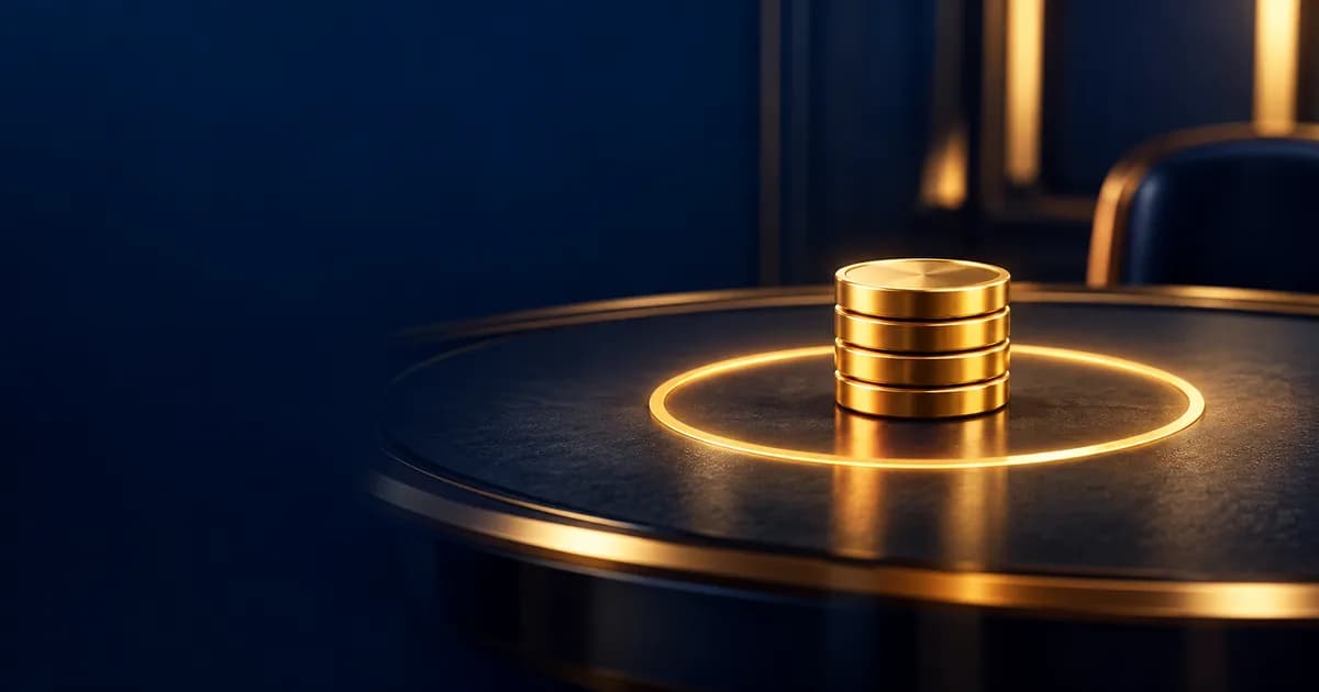 Small pile of plain discs on a round card table inside a glowing ring, showing the Teen Patti boot and pot limit